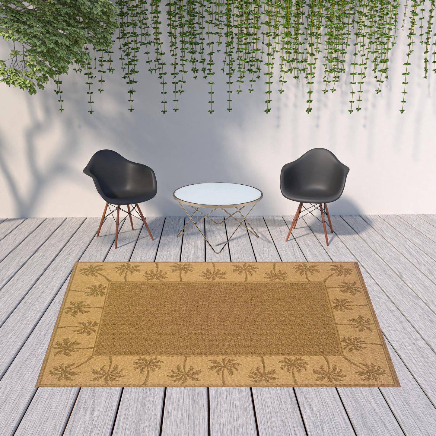 7' x 10' Tan Stain Resistant Indoor Outdoor Area Rug