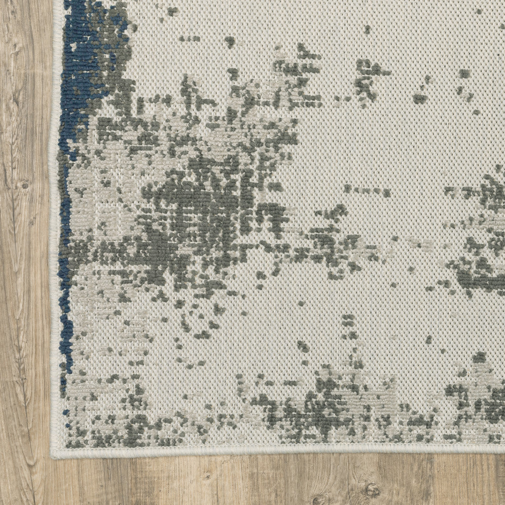 5' x 7' Blue and Beige Abstract Stain Resistant Indoor Outdoor Area Rug