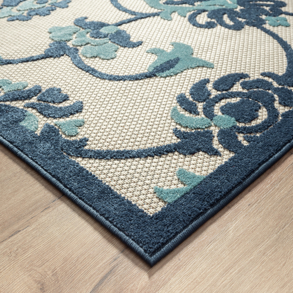 4' X 6' Blue Floral Non Skid Indoor Outdoor Area Rug