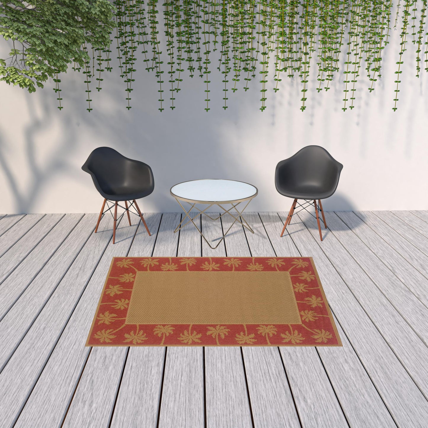 5' x 8' Beige Stain Resistant Indoor Outdoor Area Rug