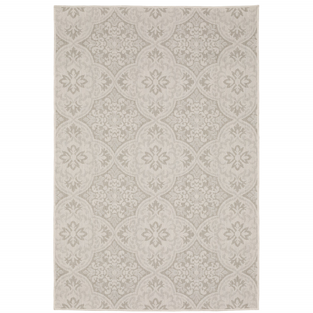 7' x 9' Gray and Ivory Floral Stain Resistant Indoor Outdoor Area Rug