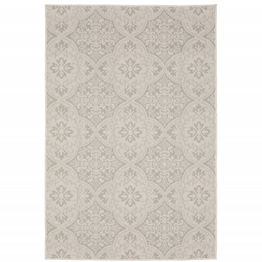 7' x 9' Gray and Ivory Floral Stain Resistant Indoor Outdoor Area Rug