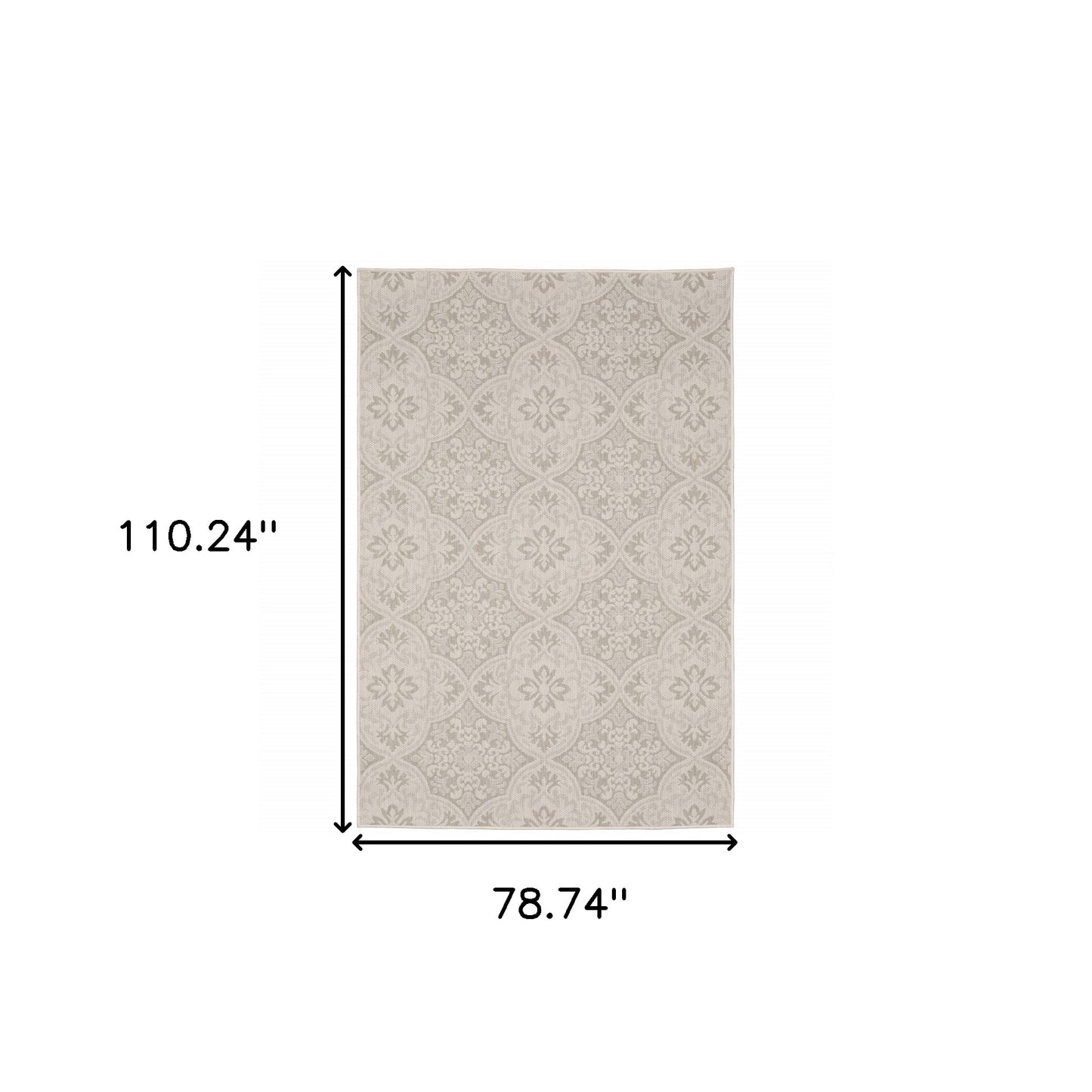 7' x 9' Gray and Ivory Floral Stain Resistant Indoor Outdoor Area Rug