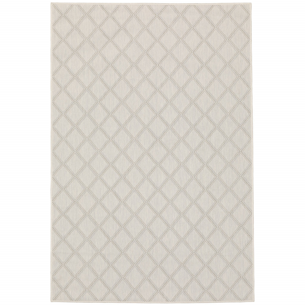 8' x 10' Gray and Ivory Geometric Stain Resistant Indoor Outdoor Area Rug