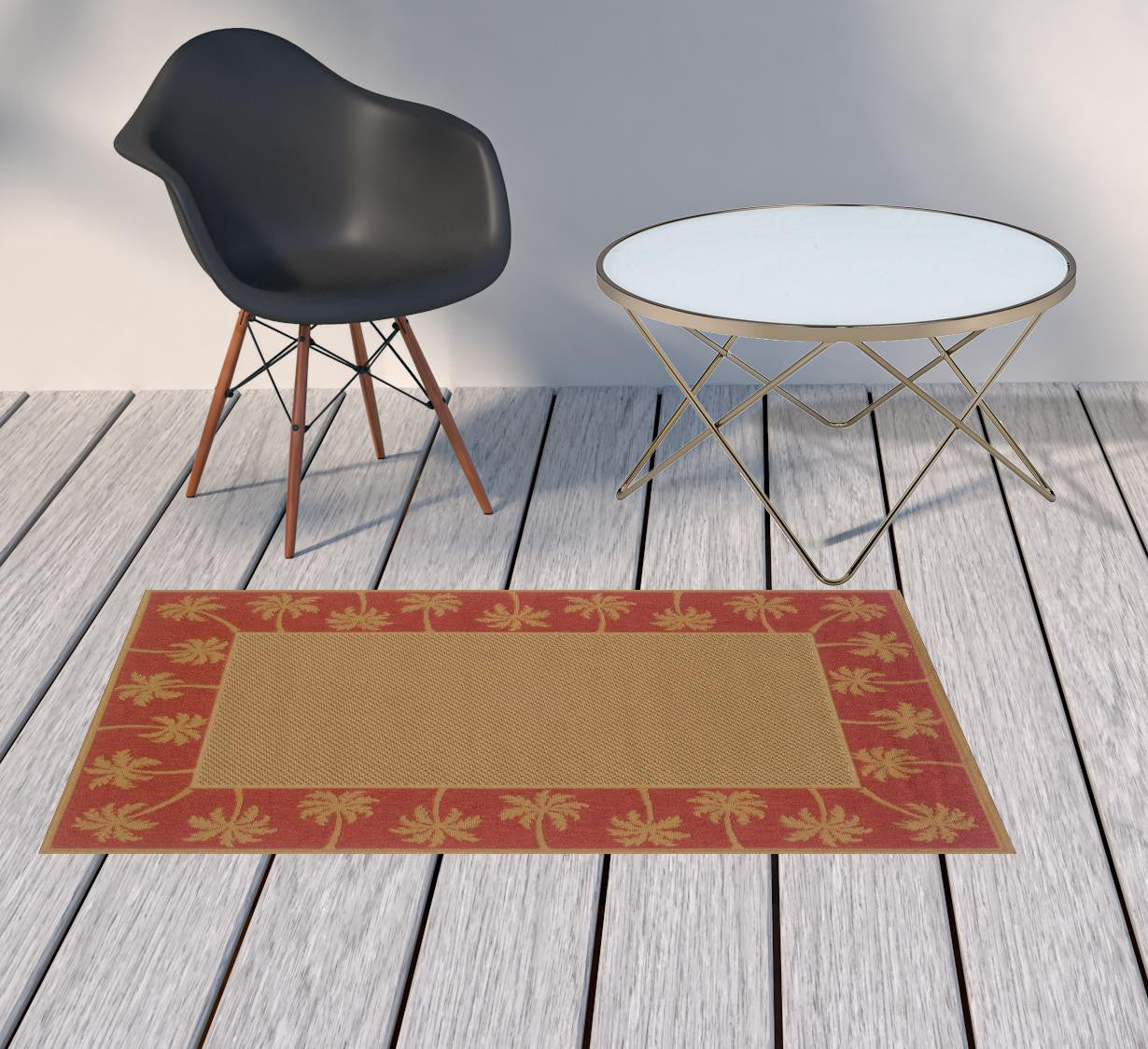 2' X 4' Beige Stain Resistant Indoor Outdoor Area Rug