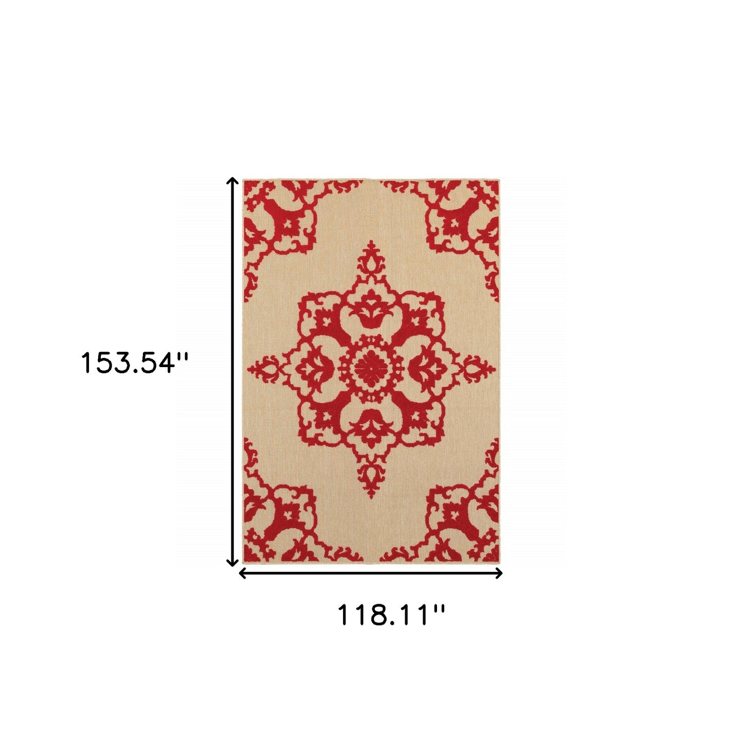 10' x 13' Red Oriental Stain Resistant Indoor Outdoor Area Rug