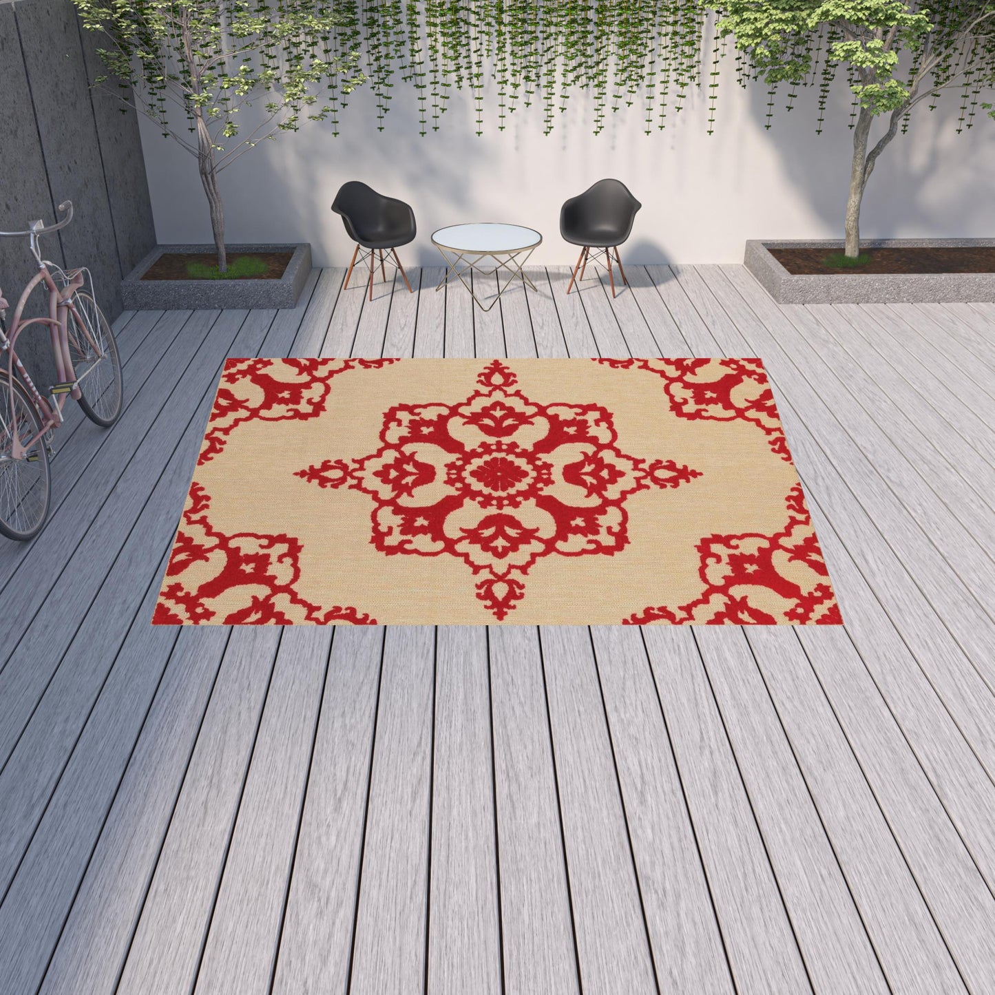 10' x 13' Red Oriental Stain Resistant Indoor Outdoor Area Rug