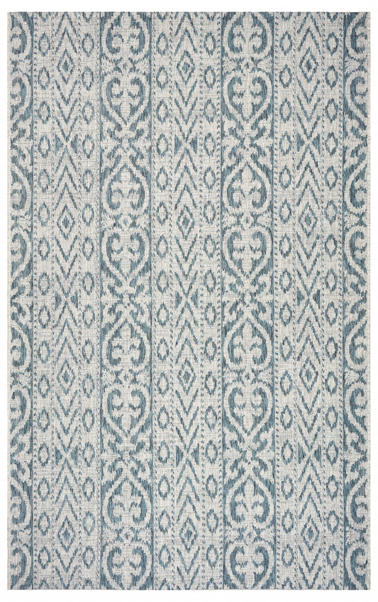 2' X 3' Blue Damask Indoor Outdoor Area Rug