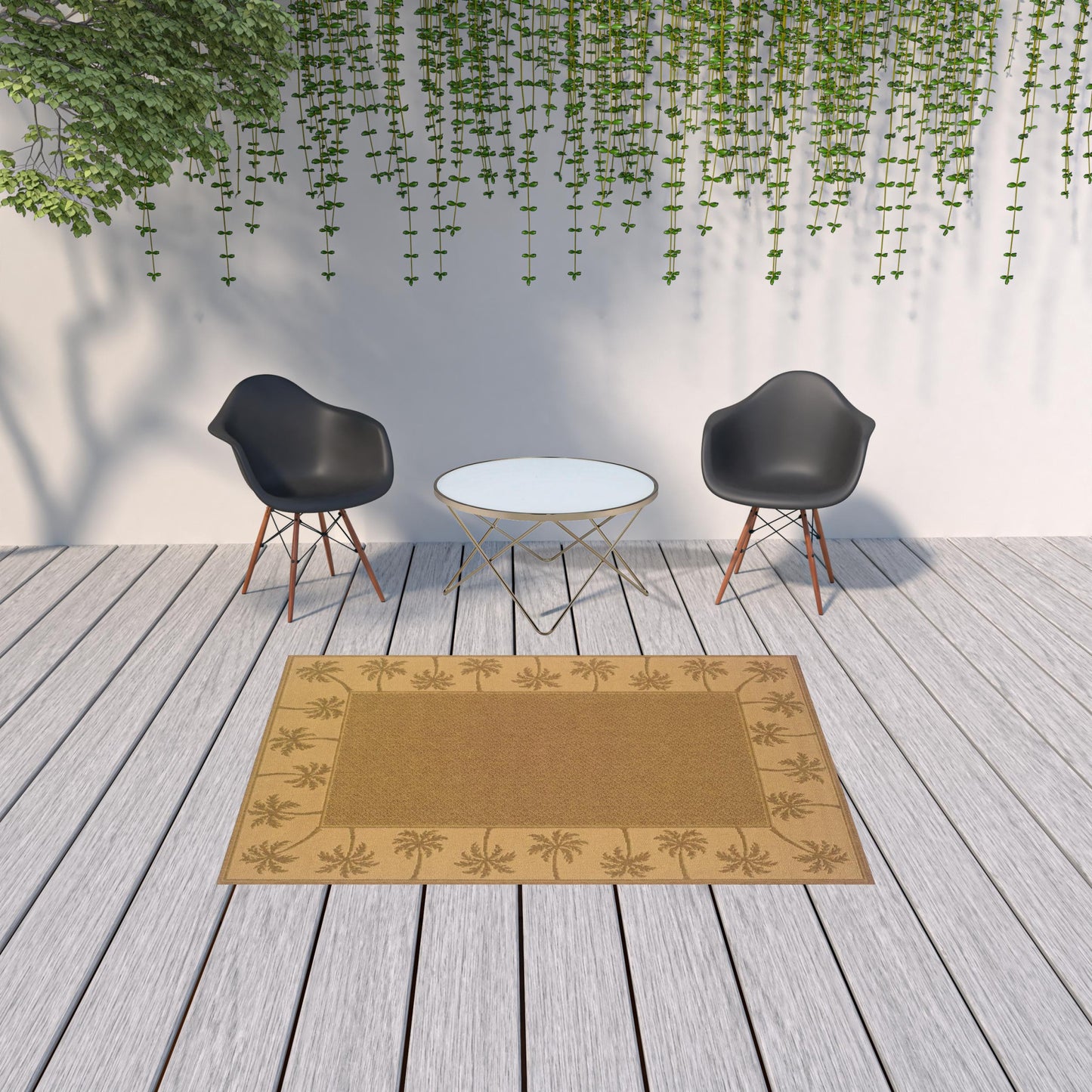 5' x 8' Tan Stain Resistant Indoor Outdoor Area Rug