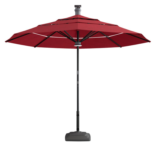 11' Red Sunbrella Octagonal Lighted Smart Market Patio Umbrella