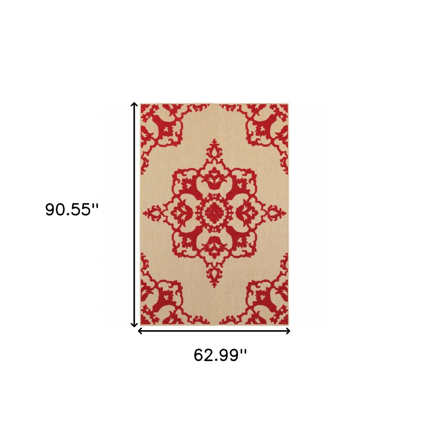 5' x 8' Red Oriental Stain Resistant Indoor Outdoor Area Rug