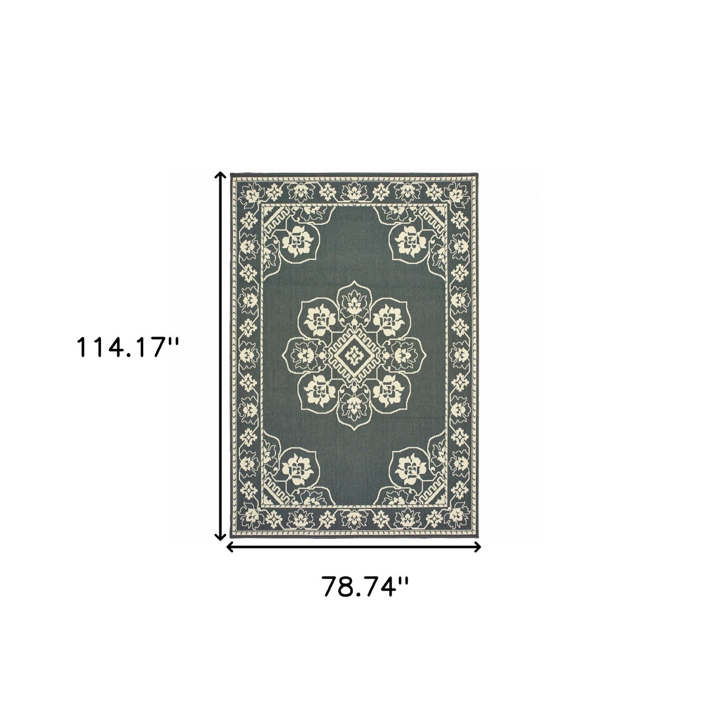 7' x 10' Gray and Ivory Oriental Stain Resistant Indoor Outdoor Area Rug