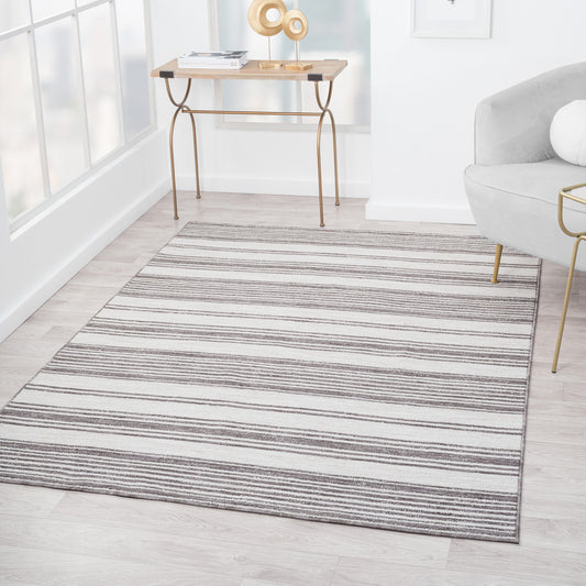 8' X 9' Gray And Ivory Striped Indoor Outdoor Area Rug