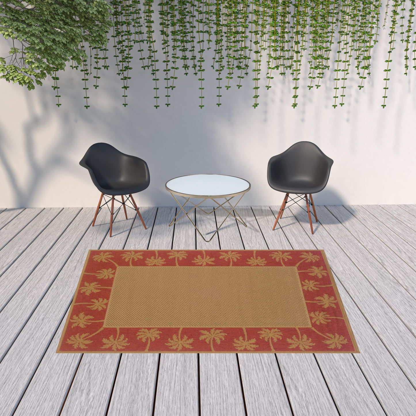 6' x 9' Beige Stain Resistant Indoor Outdoor Area Rug