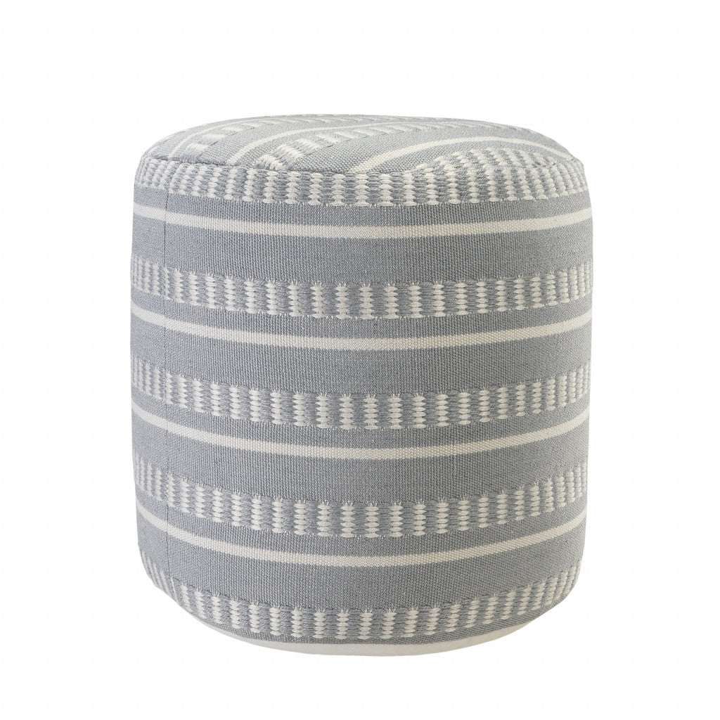 20" Blue Polyester Round Striped Indoor Outdoor Pouf Ottoman