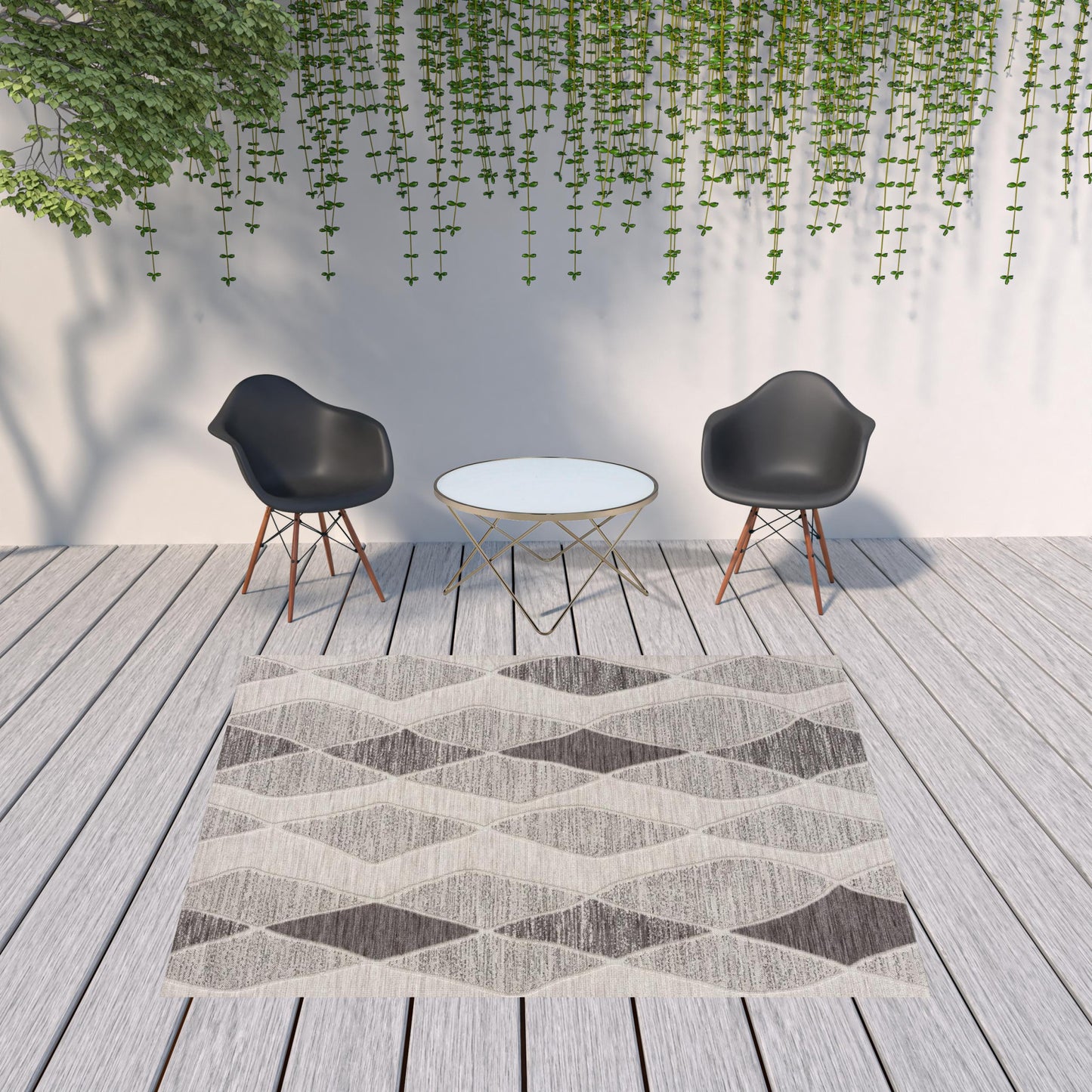 8' X 9' Gray Geometric Indoor Outdoor Area Rug