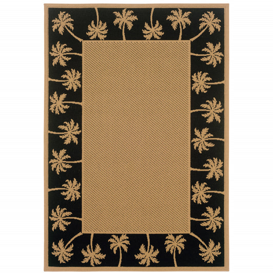 9' X 13' Beige and Black Stain Resistant Indoor Outdoor Area Rug