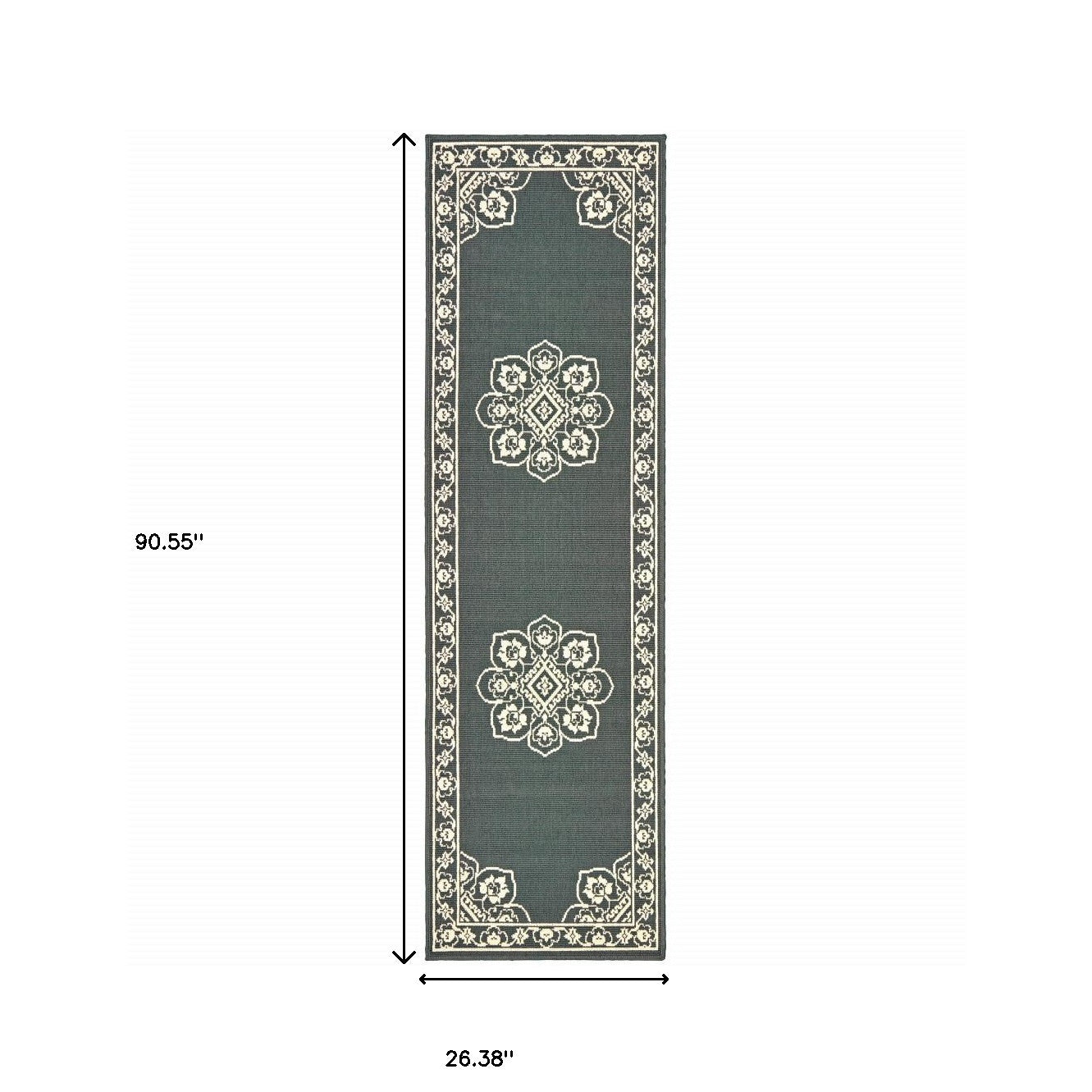 2' X 8' Gray and Ivory Oriental Stain Resistant Indoor Outdoor Area Rug