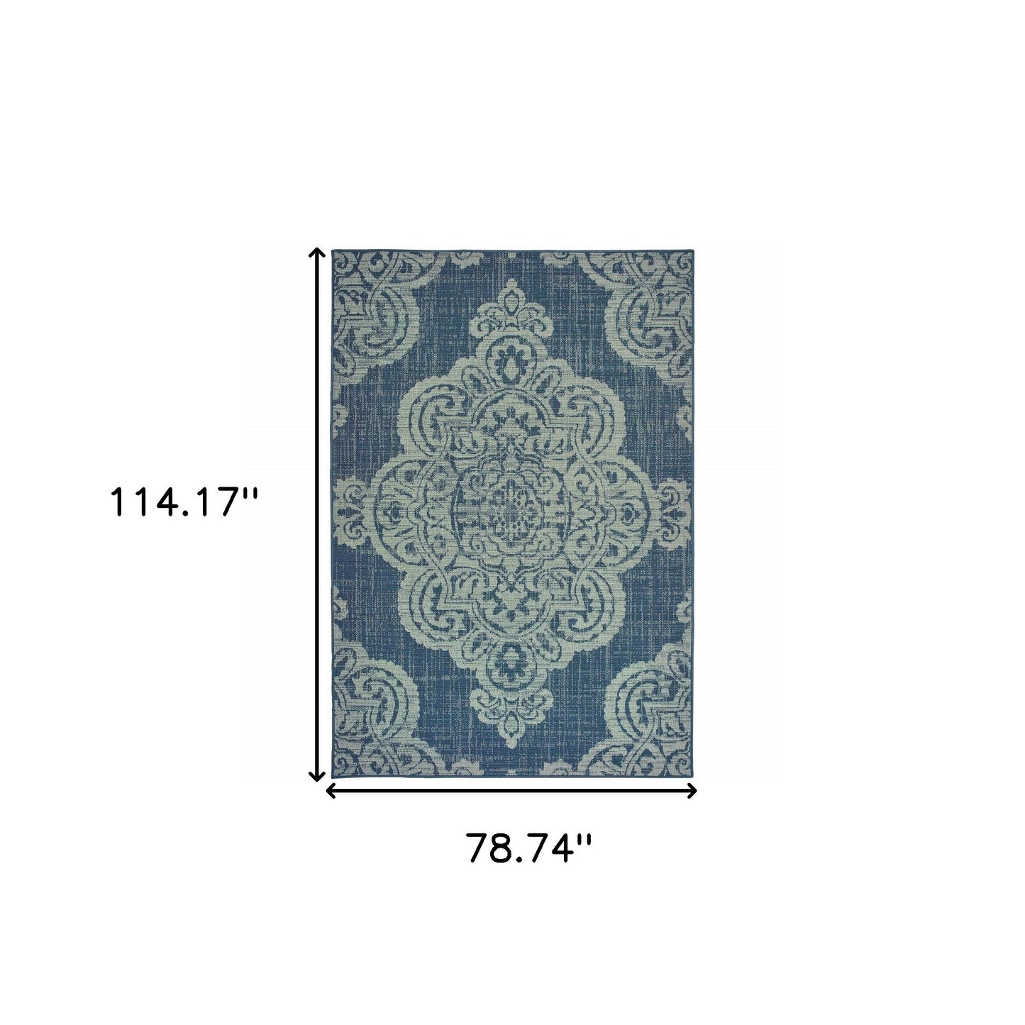 7' x 10' Blue Oriental Stain Resistant Indoor Outdoor Area Rug