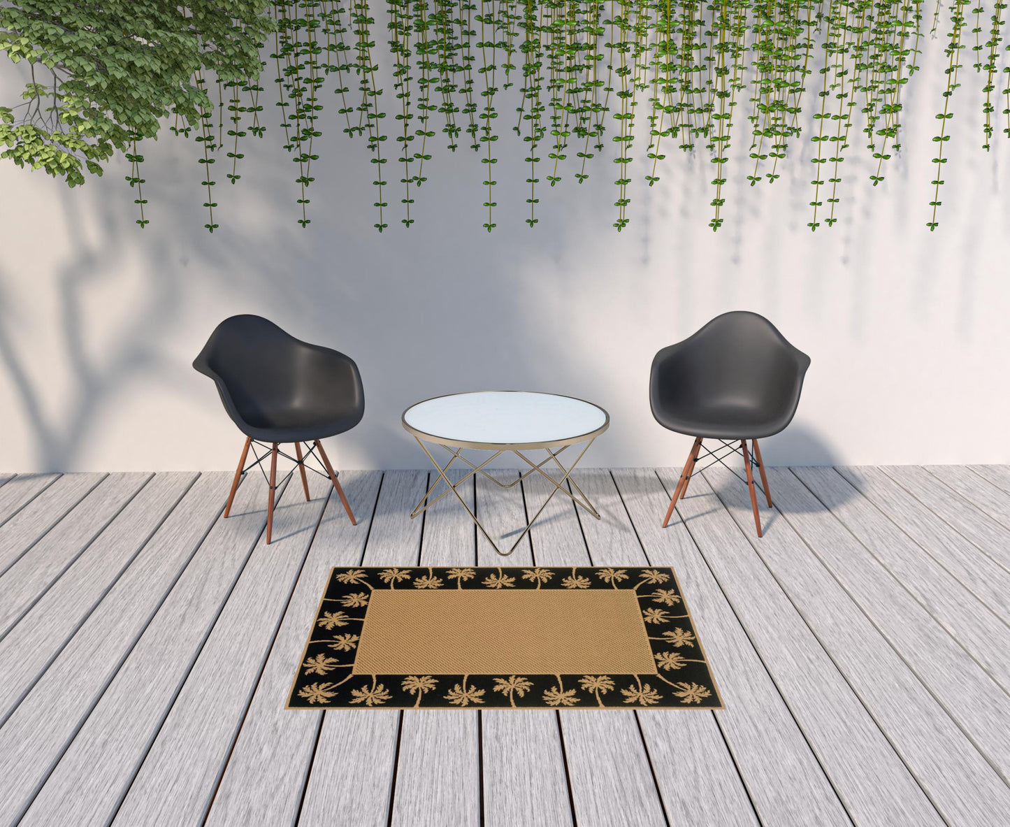 4' x 6' Beige and Black Stain Resistant Indoor Outdoor Area Rug