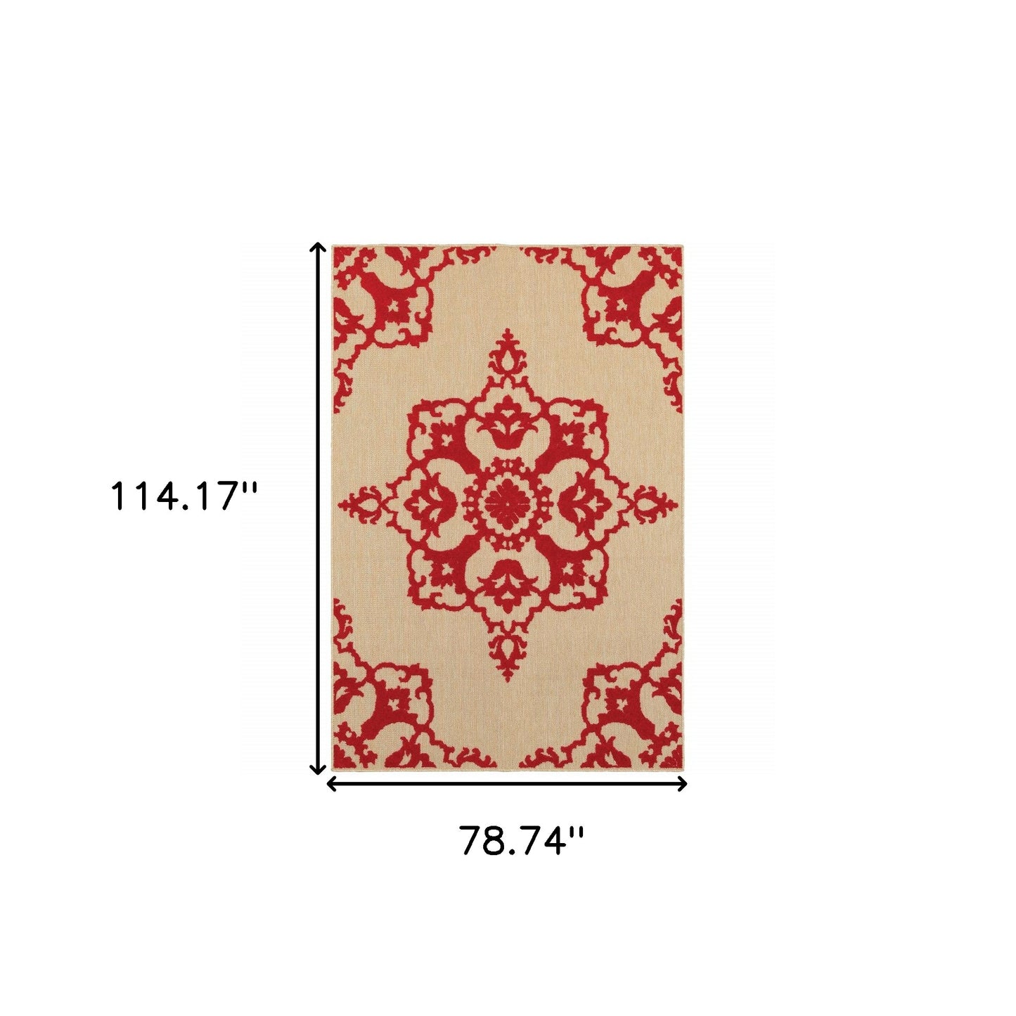 7' x 10' Red Oriental Stain Resistant Indoor Outdoor Area Rug