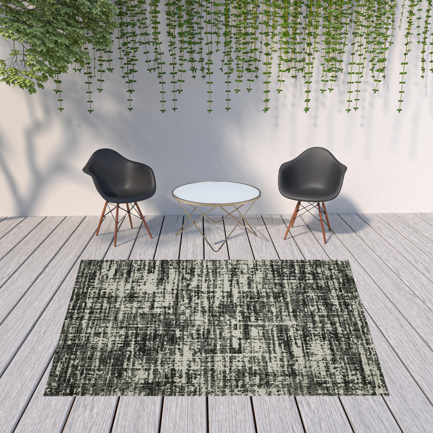 8' x 10' Beige and Black Abstract Stain Resistant Indoor Outdoor Area Rug