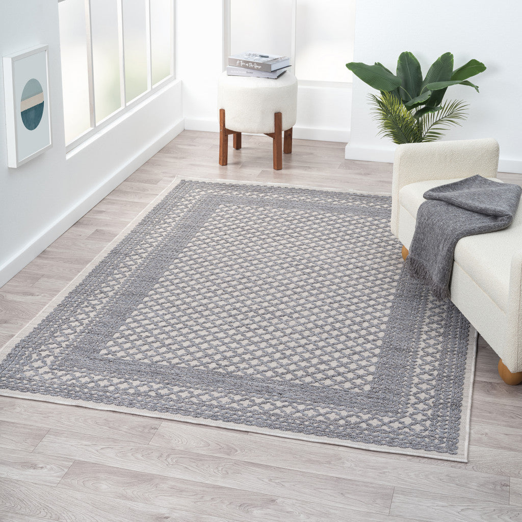 8' X 9' Blue Geometric Indoor Outdoor Area Rug