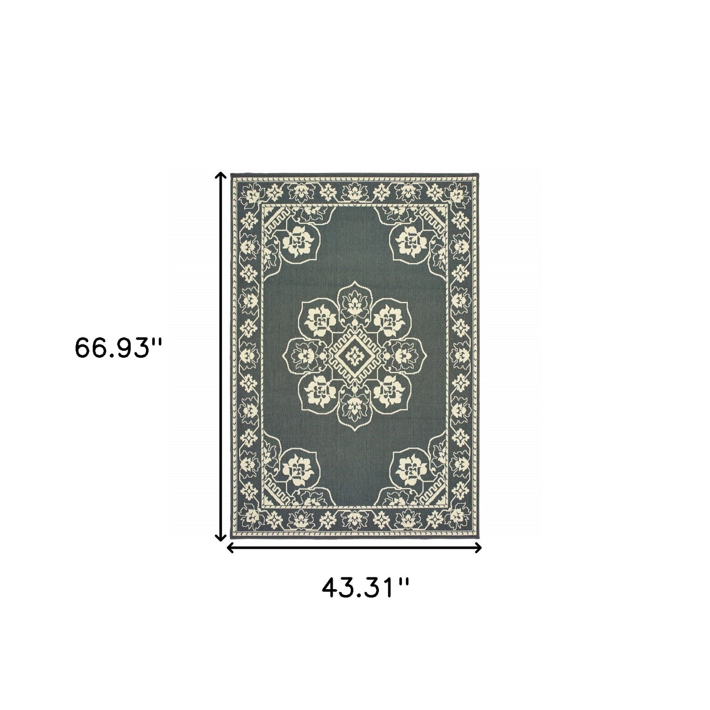 4' x 6' Gray and Ivory Oriental Stain Resistant Indoor Outdoor Area Rug