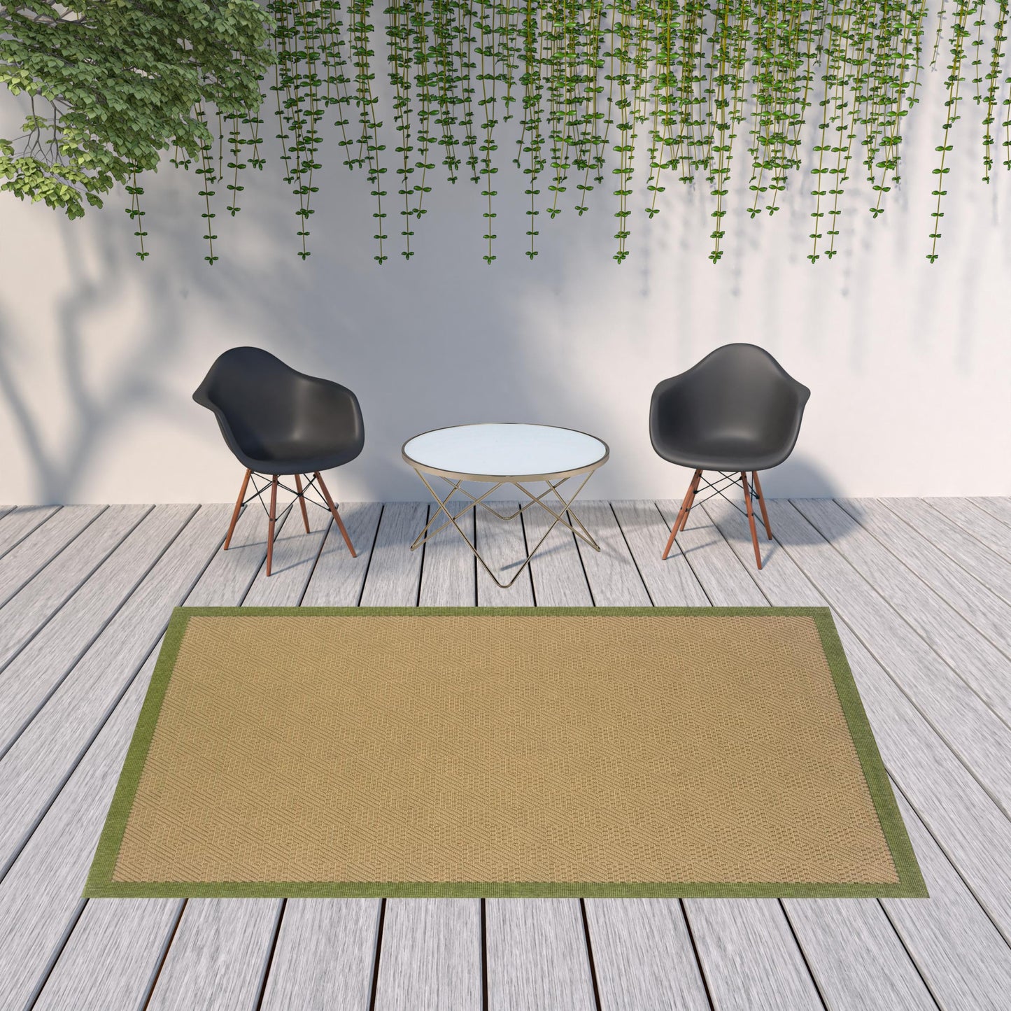 7' x 10' Beige Stain Resistant Indoor Outdoor Area Rug