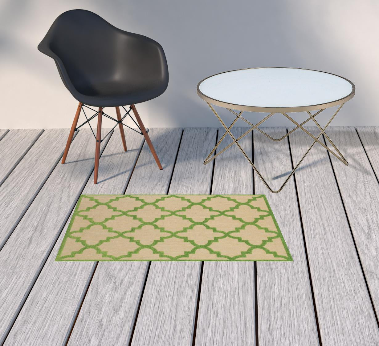 2' x 3' Green Geometric Stain Resistant Indoor Outdoor Area Rug