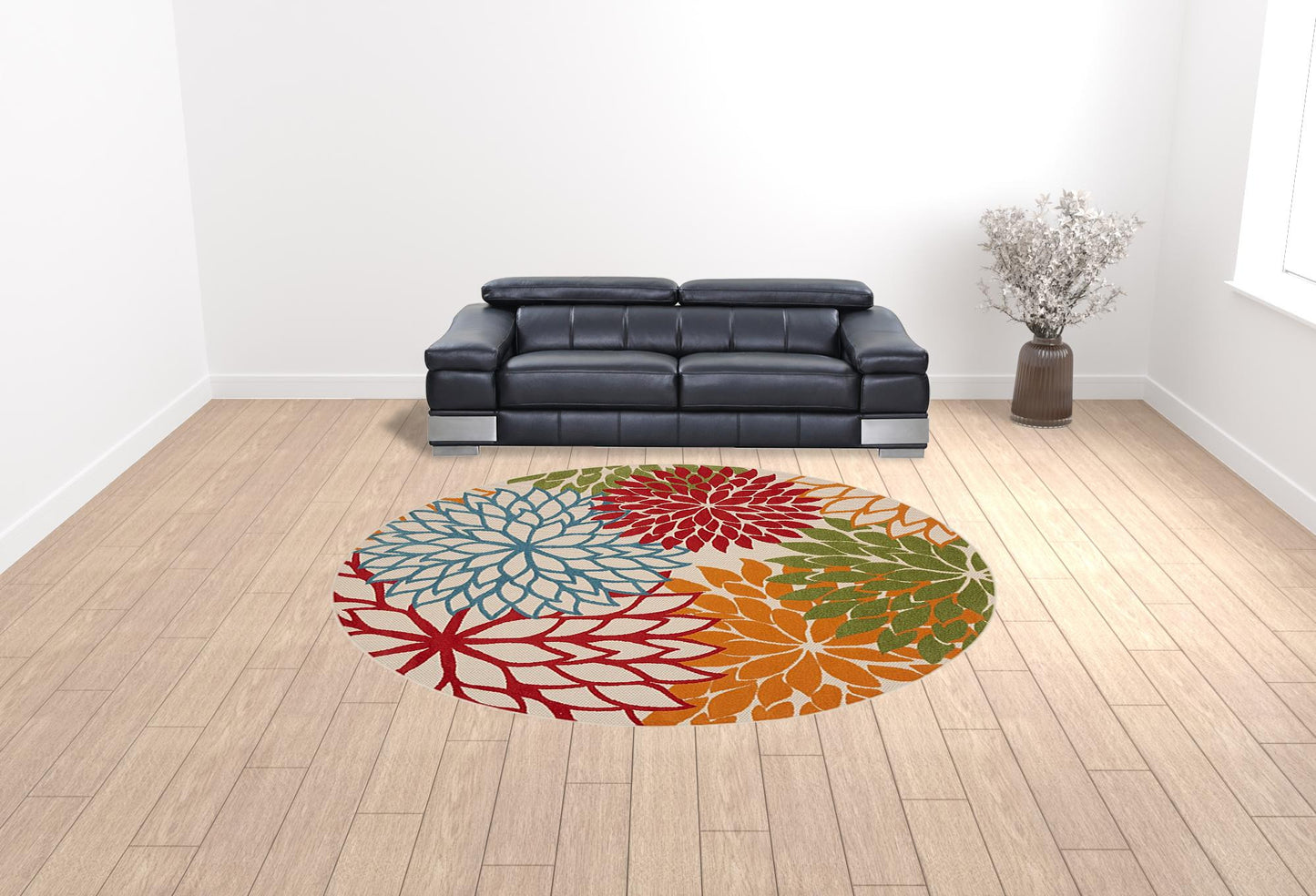 10' Green Round Floral Power Loom Area Rug