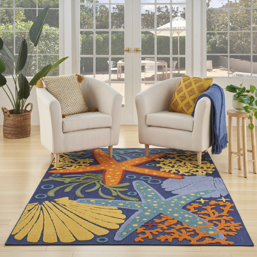 4' x 6' Blue and Orange Starfish Power Loom Area Rug