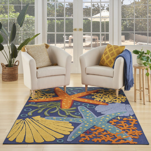 4' x 6' Blue and Orange Starfish Power Loom Area Rug