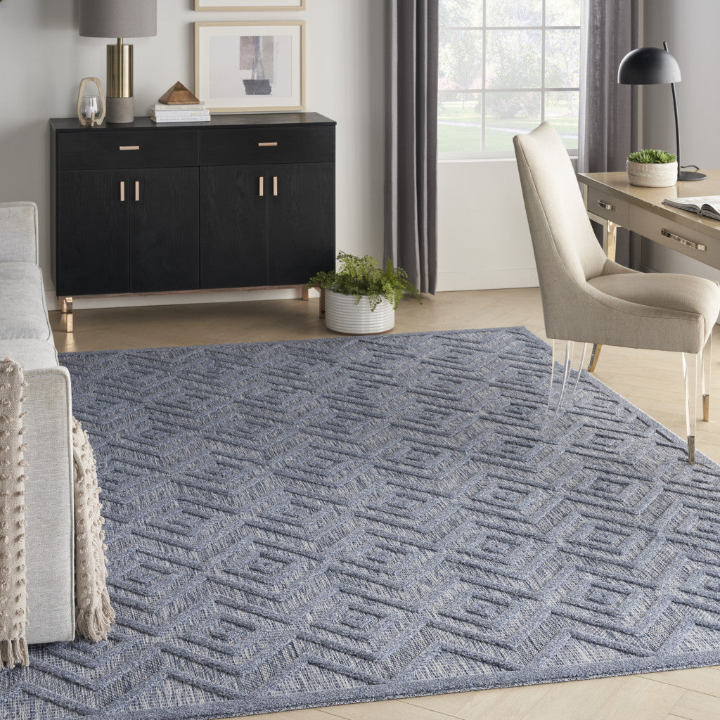 9' x 12' Blue Geometric Flatweave Area Rug