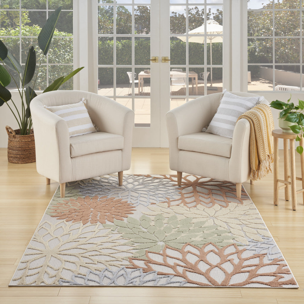 5' X 7' Blue And Orange Floral Power Loom Area Rug