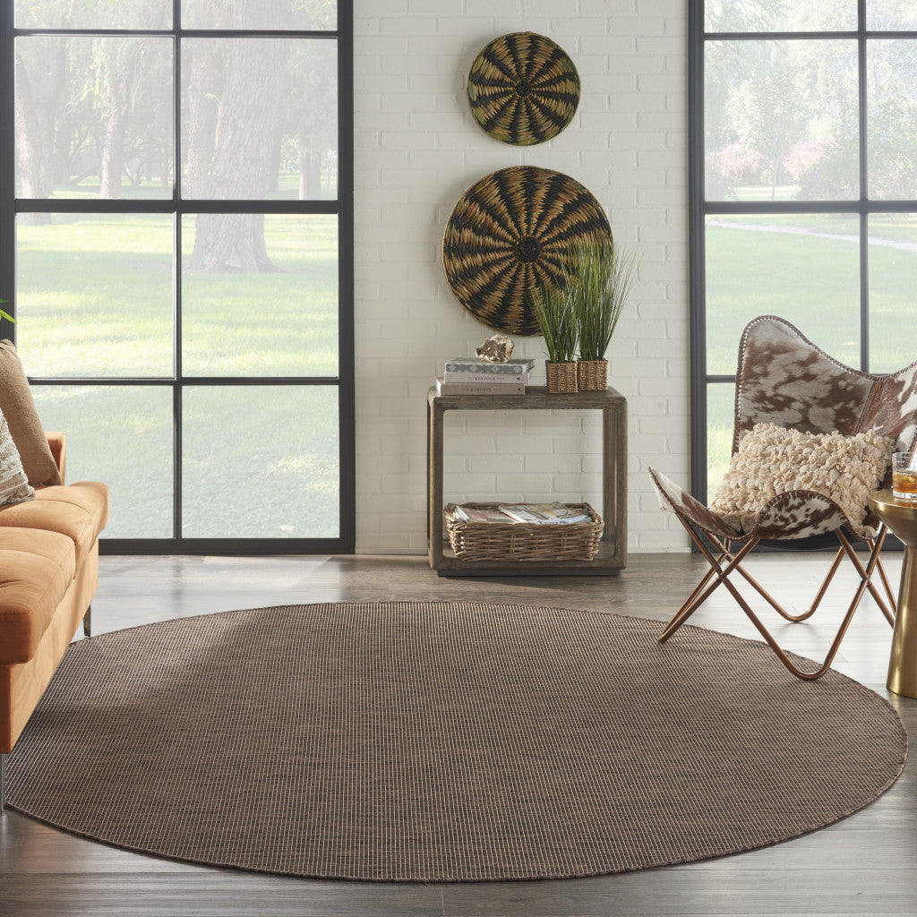 8' Brown Round Power Loom Area Rug