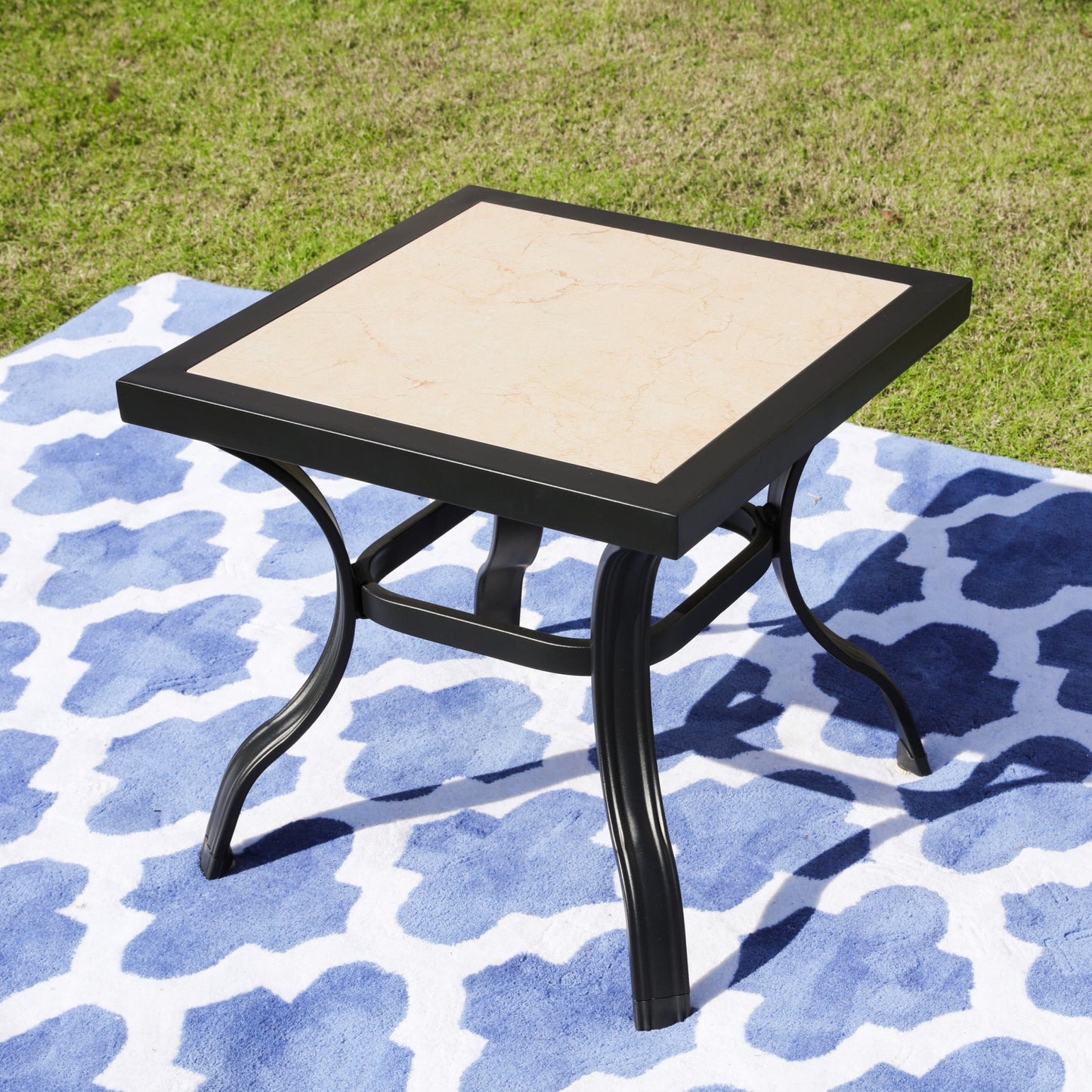 21" Beige and Ivory Square Ceramic Outdoor Side Table