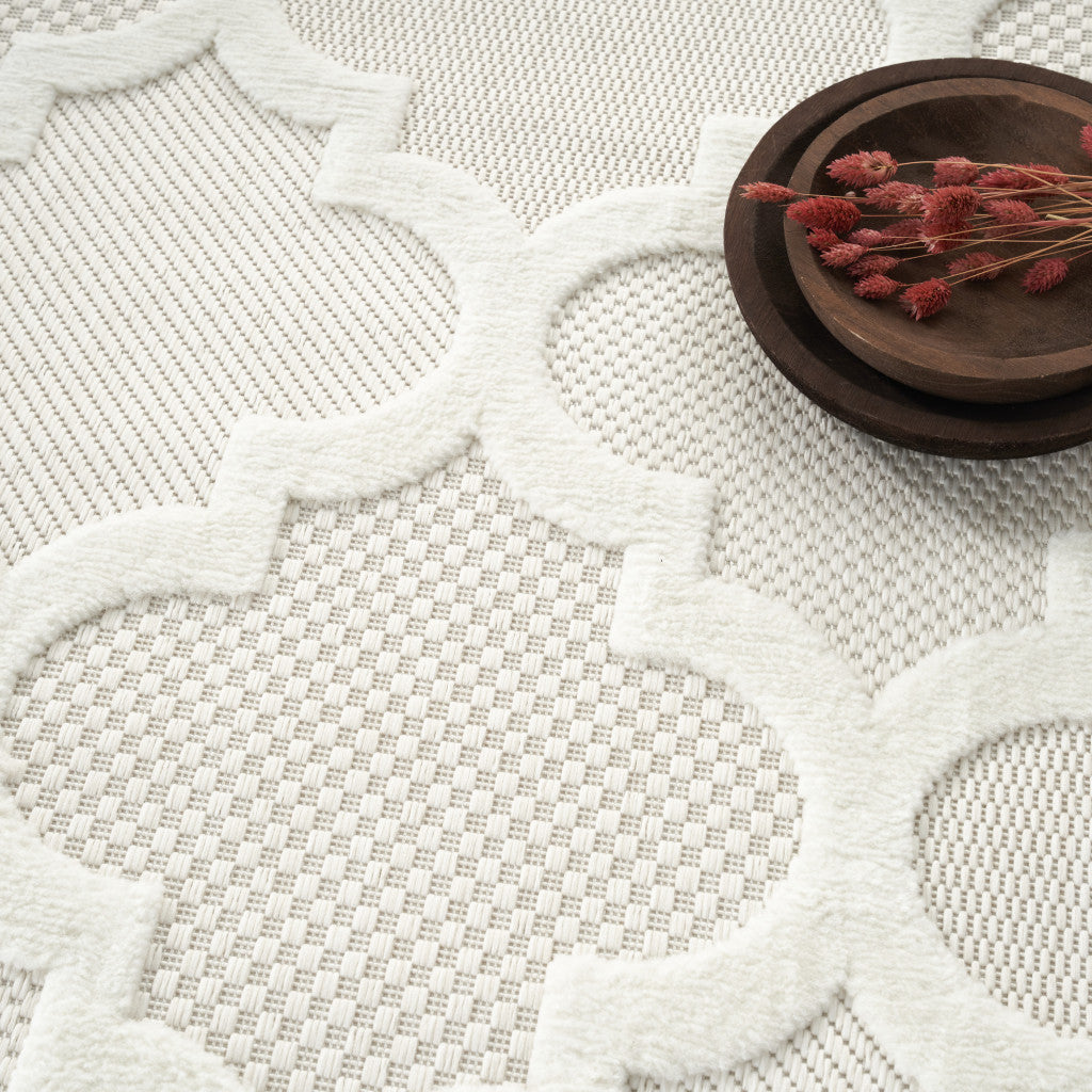 8' X 10' Cream Geometric Flatweave Area Rug