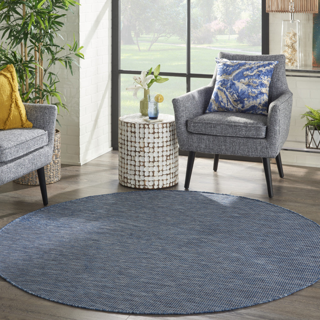 6' Navy Blue Round Power Loom Area Rug