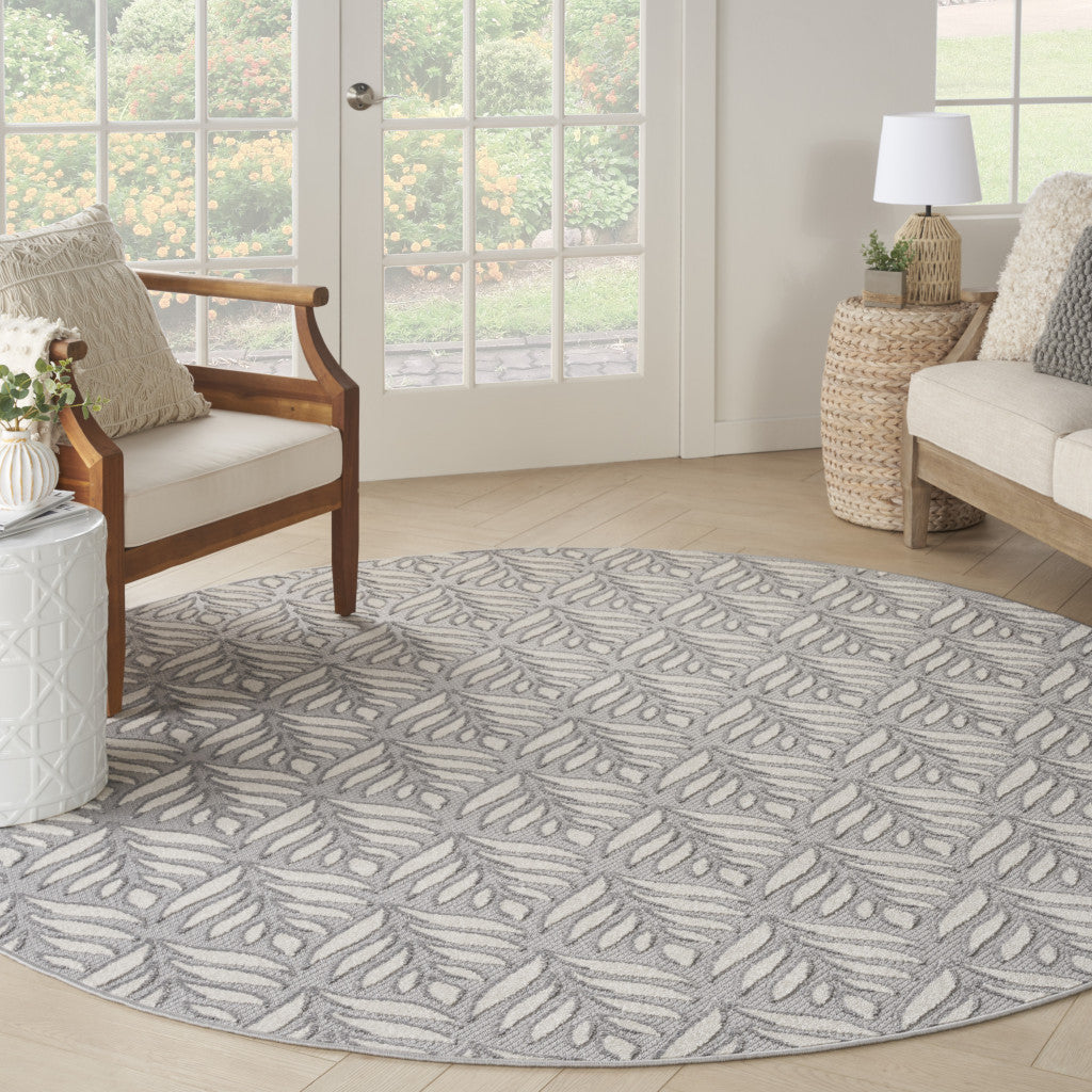 8' Charcoal Round Floral Power Loom Area Rug