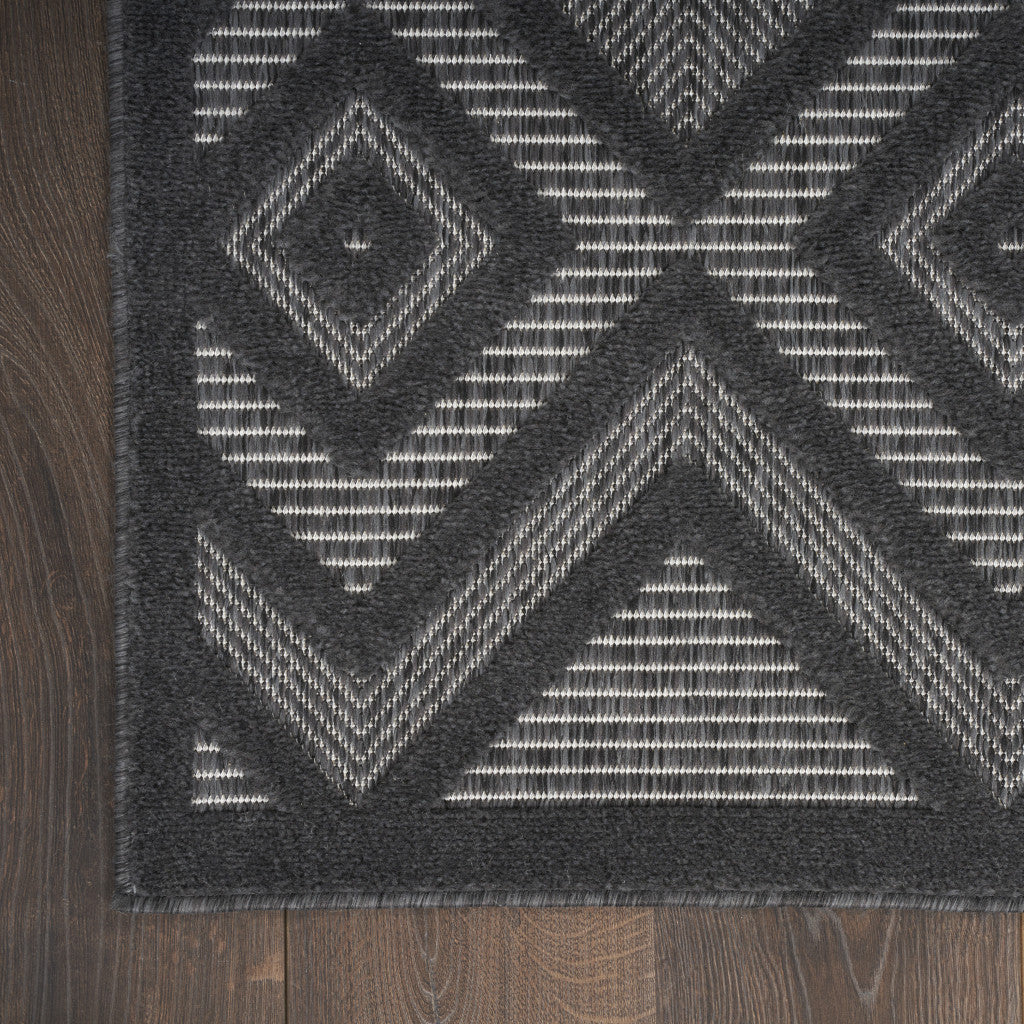 8' X 10' Black Geometric Flatweave Area Rug