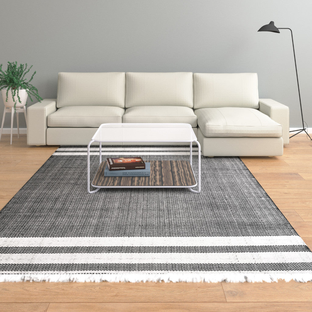 9' x 12' Gray Striped Handmade Stain Resistant Non Skid Indoor Outdoor Area Rug