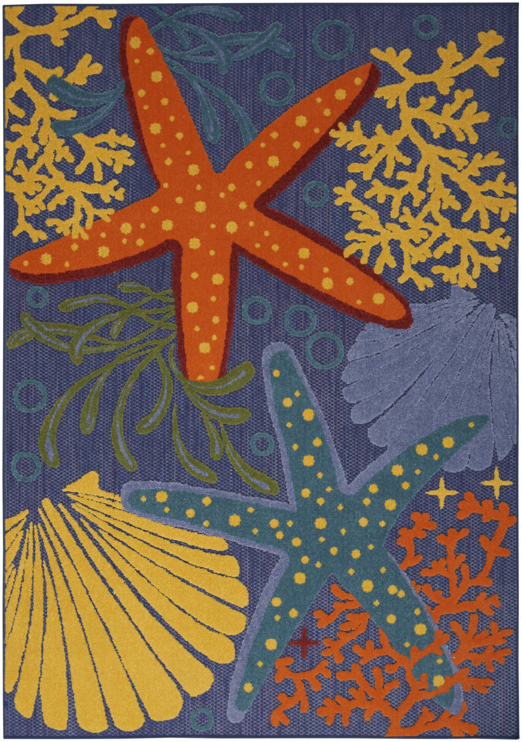 5' x 7' Blue and Orange Starfish Power Loom Area Rug