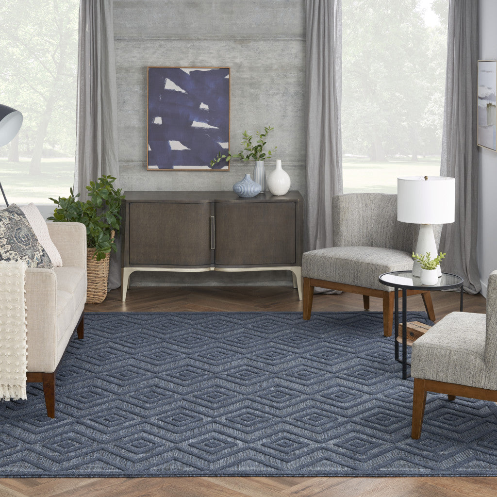 7' X 10' Navy Blue Geometric Flatweave Area Rug