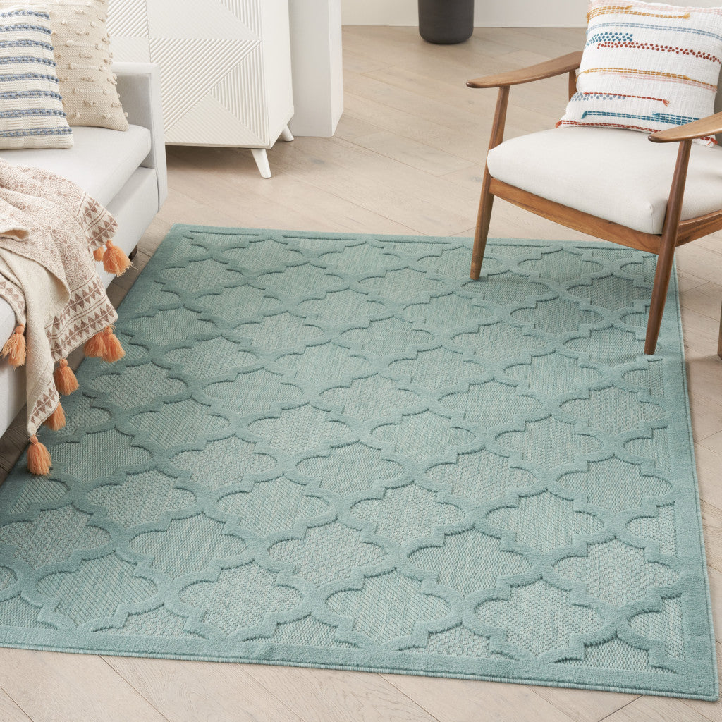 6' X 9' Aqua Geometric Flatweave Area Rug