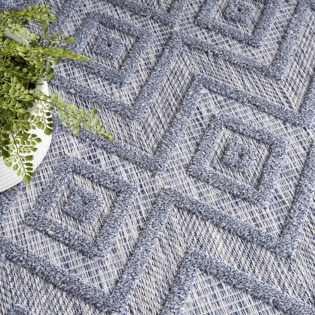 8' X 10' Blue Geometric Flatweave Area Rug