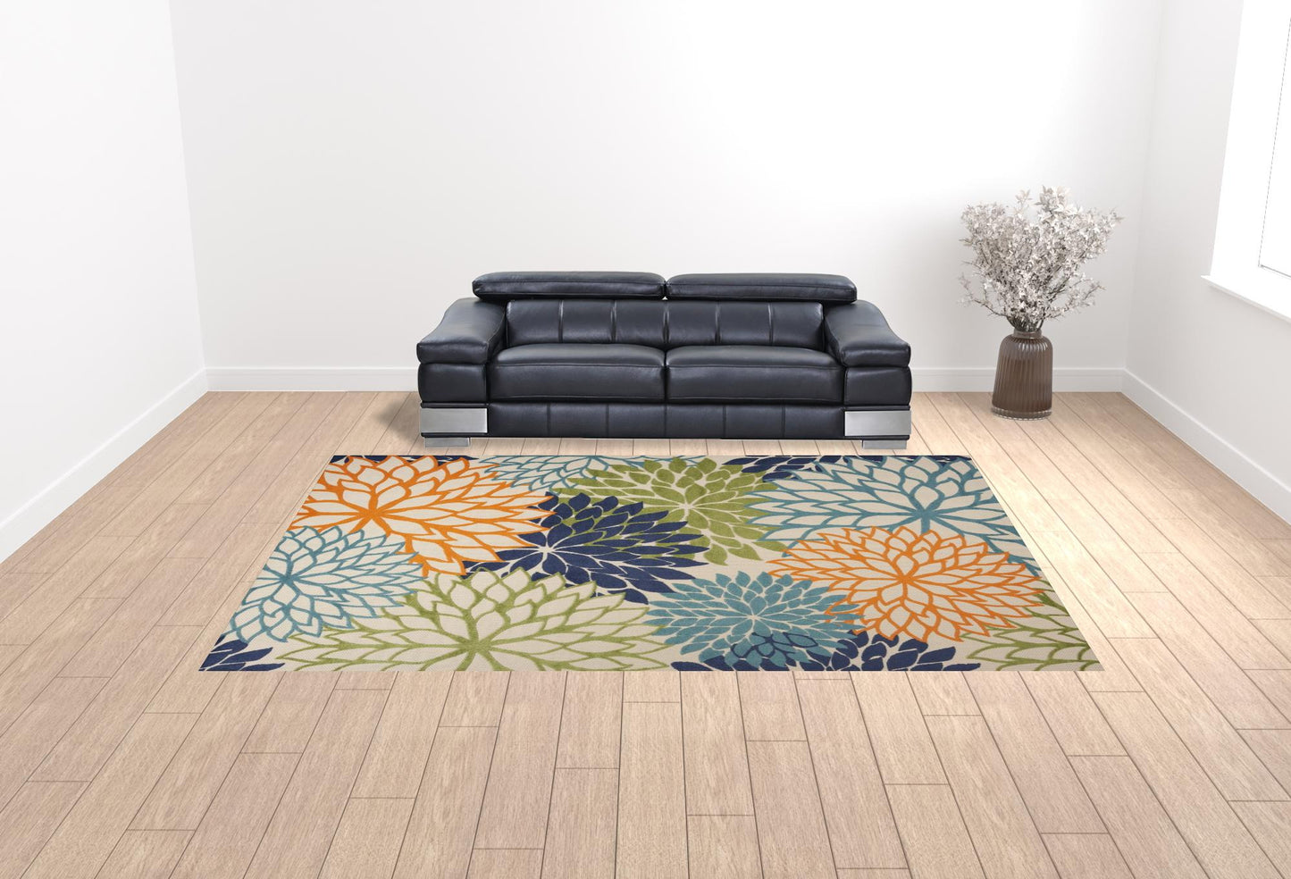 10' X 14' Blue And Green Floral Power Loom Area Rug