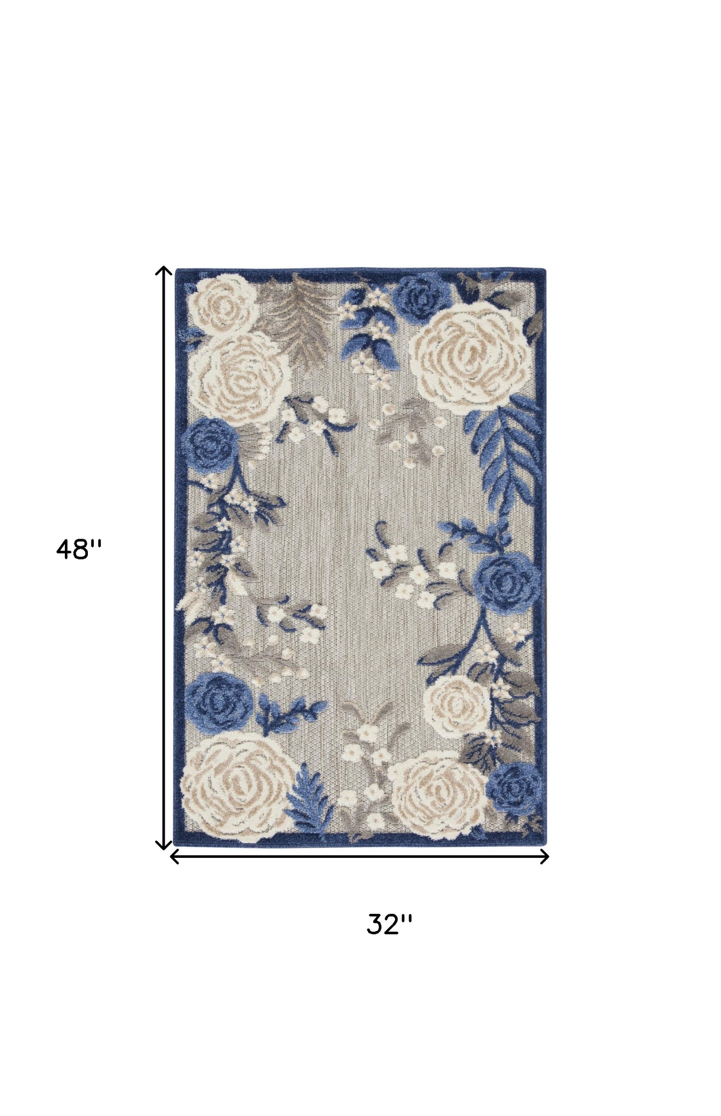 3' X 4' Blue and Orange Floral Power Loom Area Rug