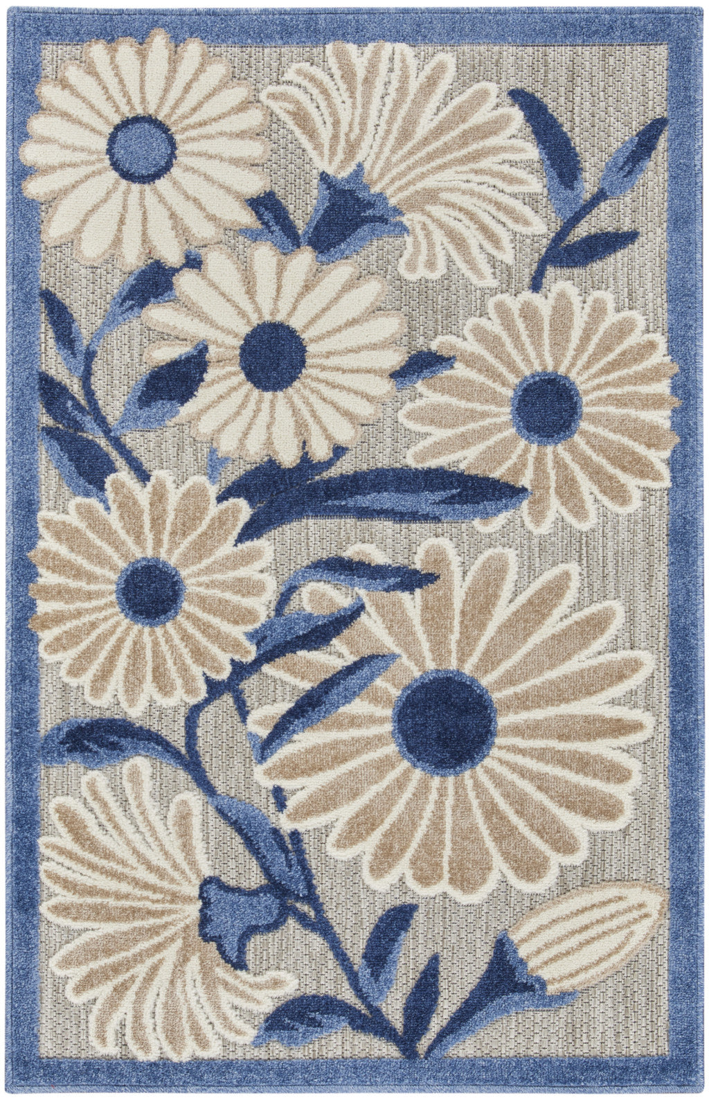 3' X 4' Blue and Orange Floral Power Loom Area Rug