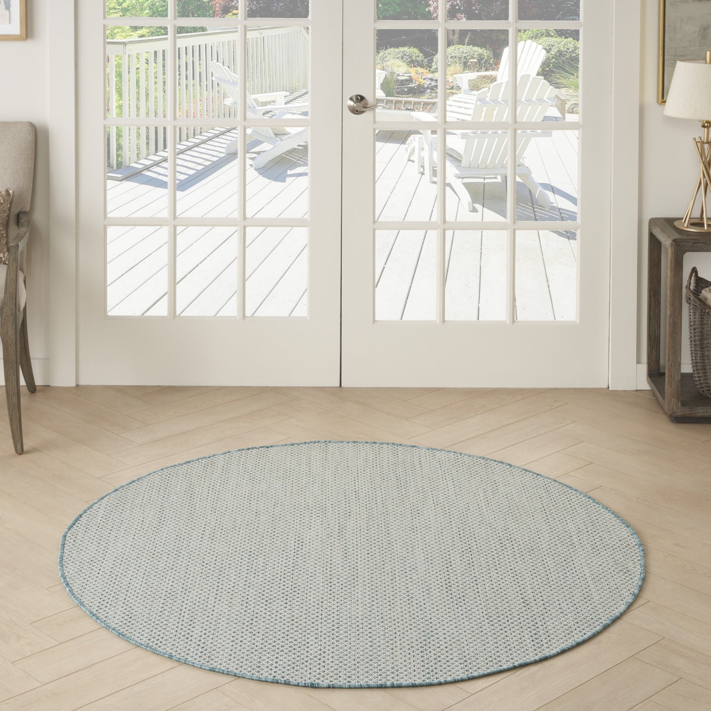 5' Blue Round Geometric Power Loom Area Rug